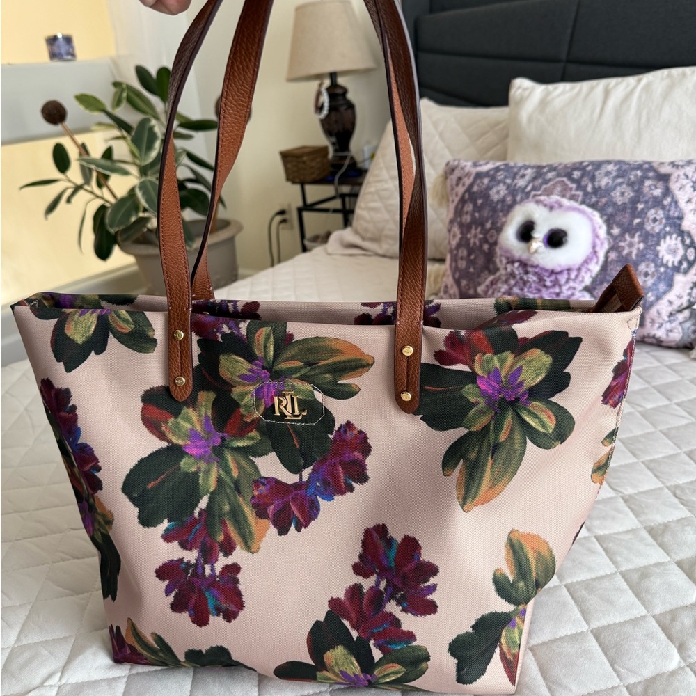 Ralph Lauren Floral Tote with Brown Handles